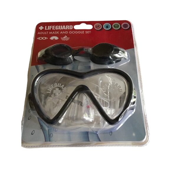 Lifeguard Adult Mask & Goggle Set Silicone Leakproof Durable Swim Gear - Picture 1 of 5